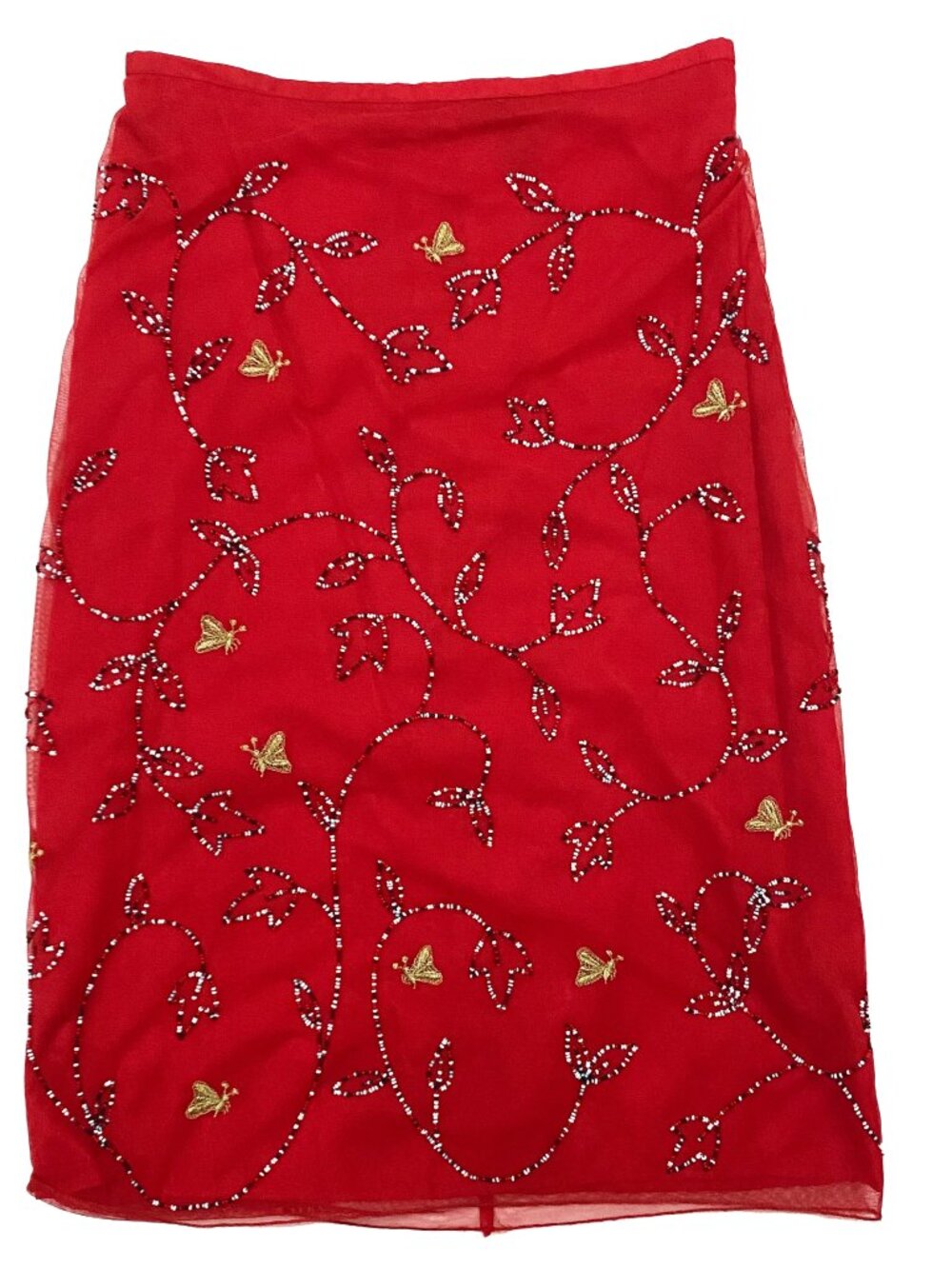 French Connection red mesh midi skirt